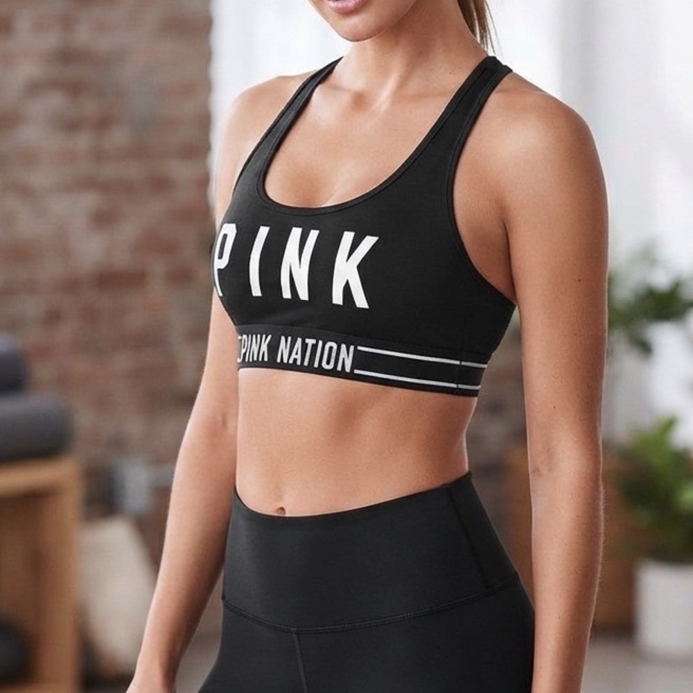 Victorias Secret PINK Nation Sports Bra Black Racerback Small